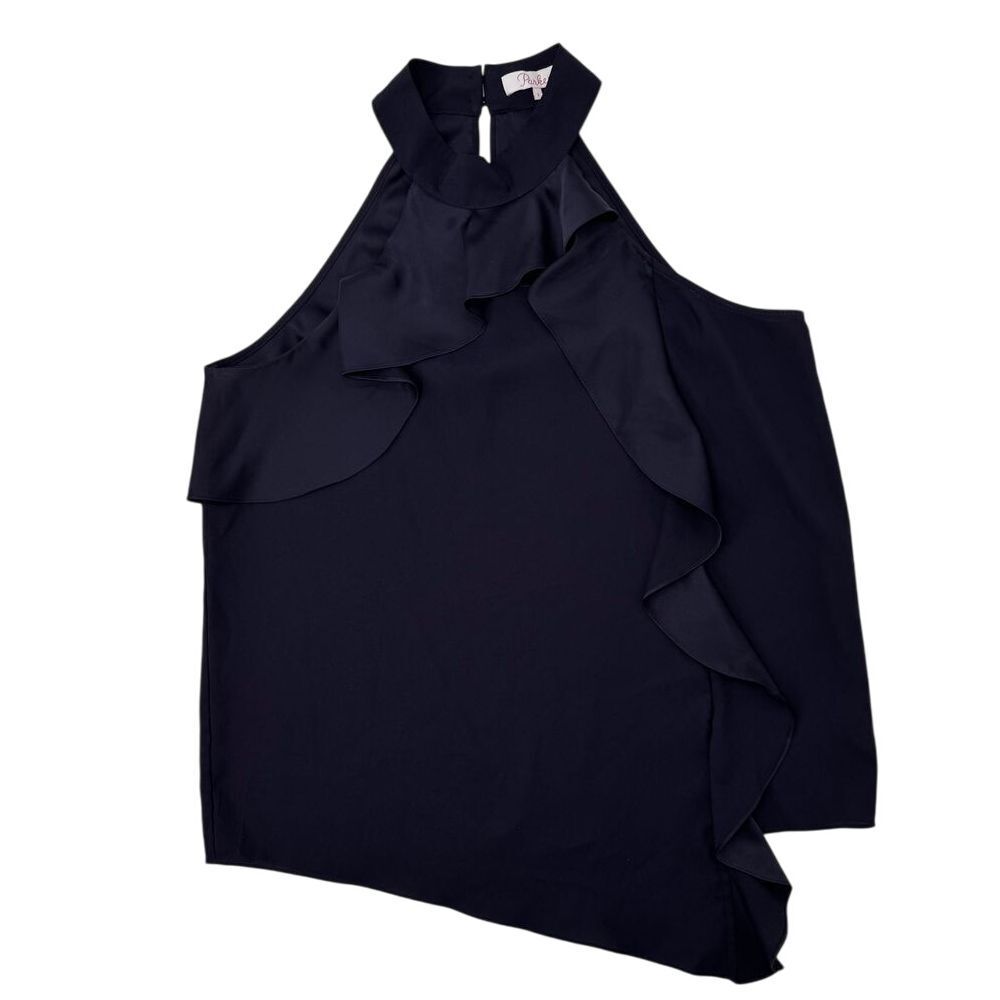 Parker Navy Blue Ruffle Halter‎ Top  Size S
